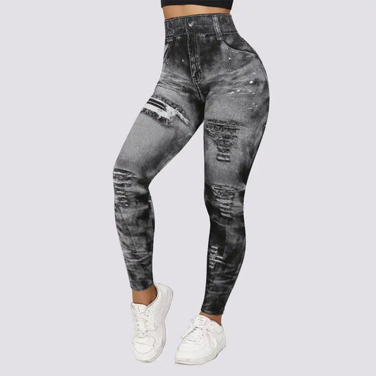 High-Waisted Leggings - Stylish Distressed Ladies Leggings