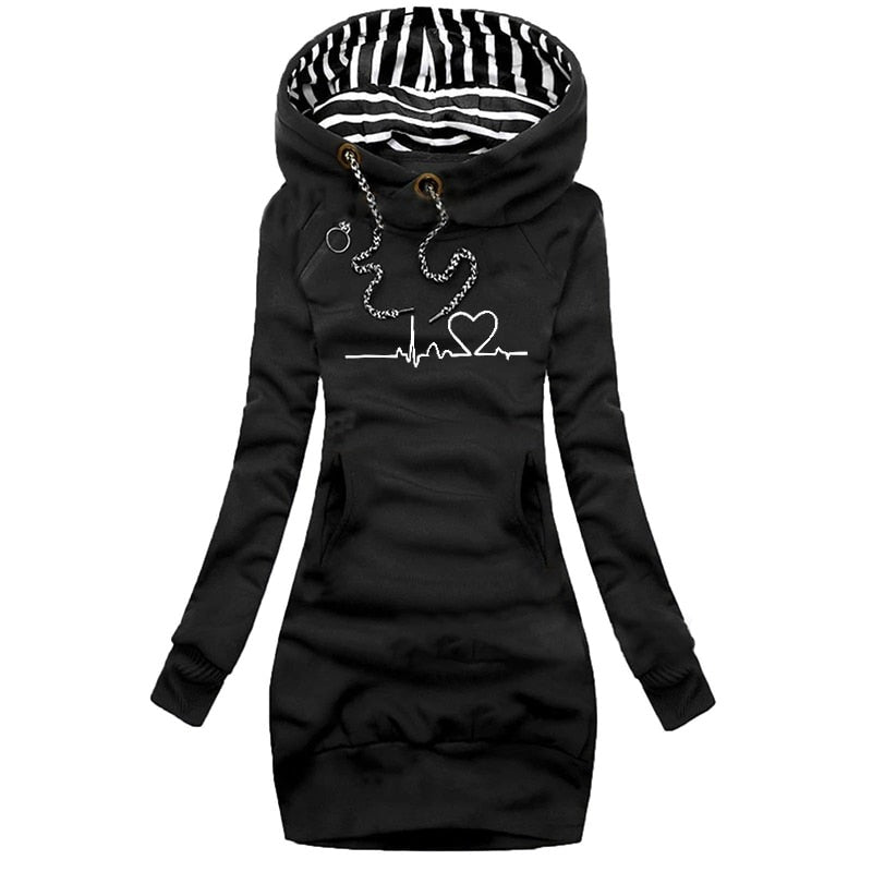 Hooded pullover dress - stylish ladies winter hoodie dress