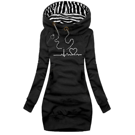 Hooded pullover dress - stylish ladies winter hoodie dress