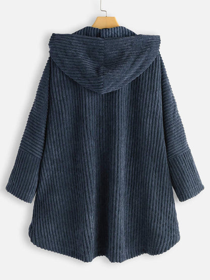 Hooded ribbed coat - stylish ladies oversized high-low jacket