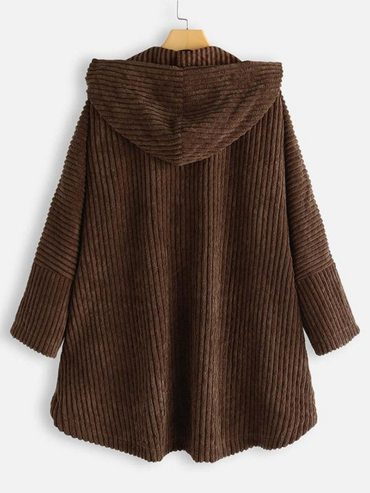 Hooded ribbed coat - stylish ladies oversized high-low jacket