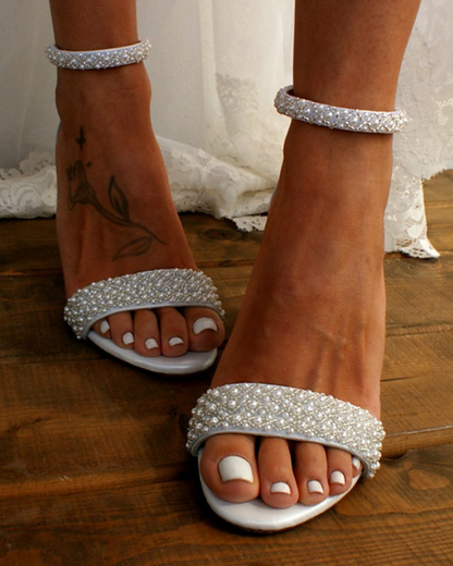 Ivory Block Heel Sandals - Sophisticated Women'S Footwear With Ankle Strap
