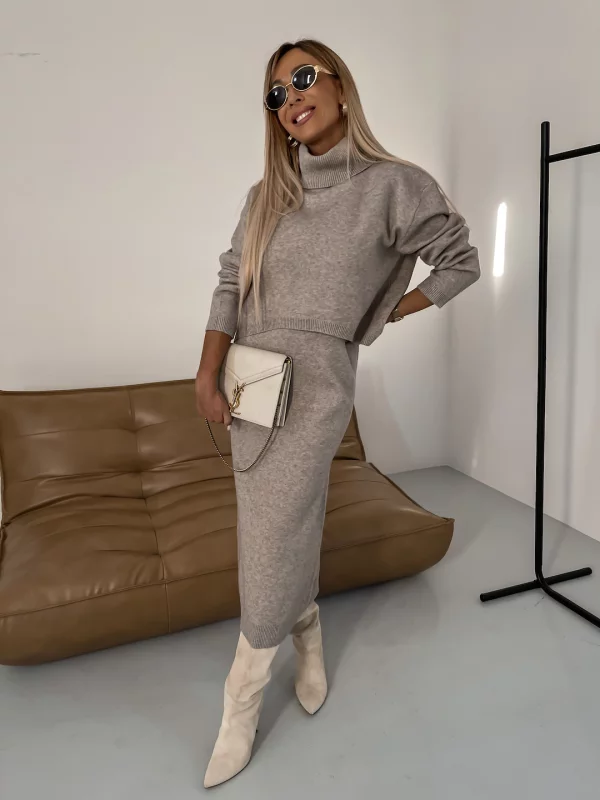 Jersey Midi Dress With Roll Neck - Elegant Ladies Knitwear