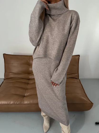 Jersey Midi Dress With Roll Neck - Elegant Ladies Knitwear