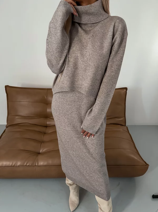 Jersey Midi Dress With Roll Neck - Elegant Ladies Knitwear