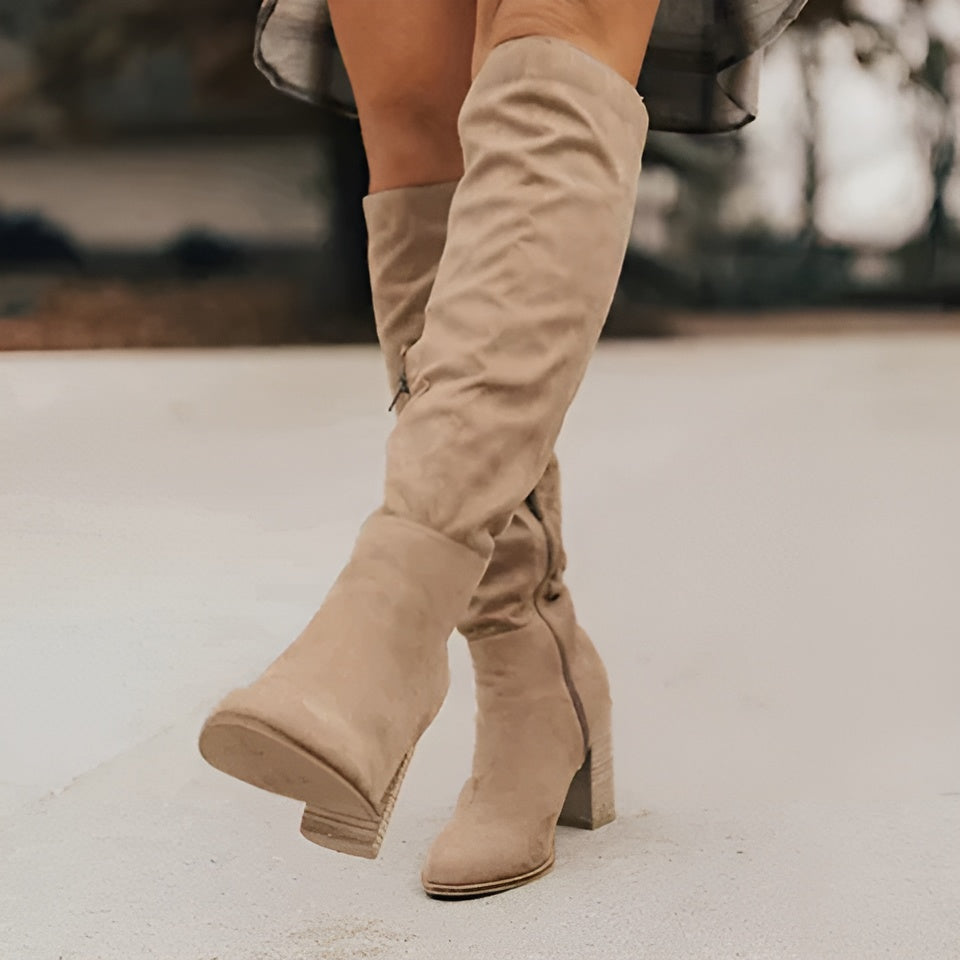 Knee-High Suede Boots - Stylish Brown Ladies Fashion Boots