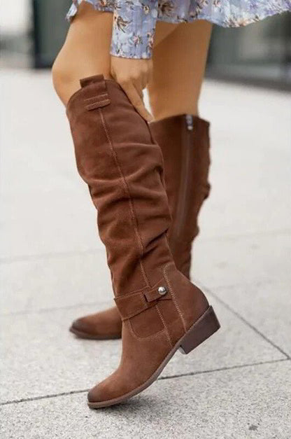 Knee-High Suede Boots - Stylish Brown Ladies Fashion Boots