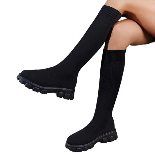 Knitted knee-high boots - stylish ladies stretch sock boots