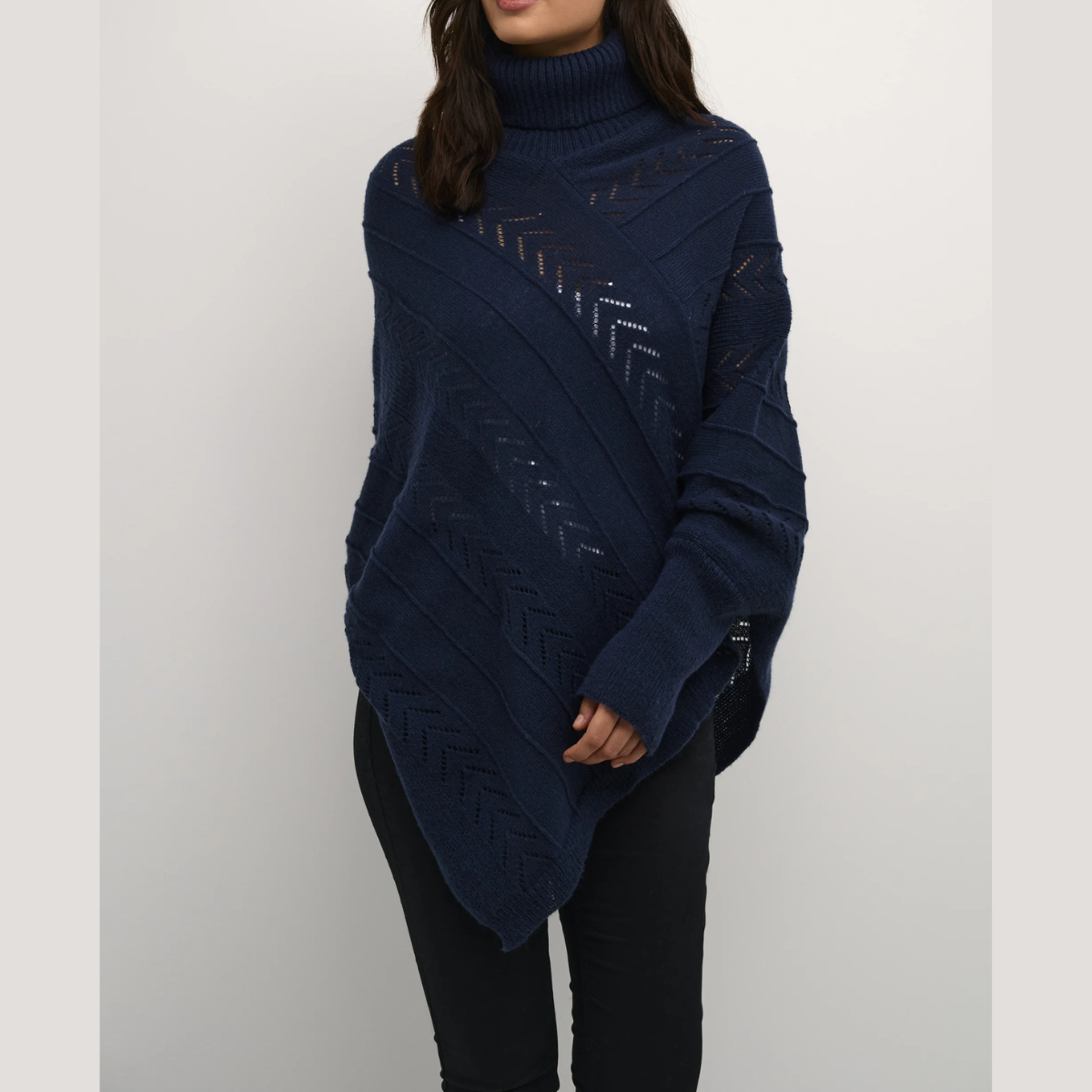 Knitted Poncho With Roll Neck - Elegant Ladies Jumper