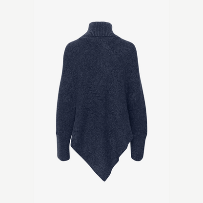 Knitted Poncho With Roll Neck - Elegant Ladies Jumper