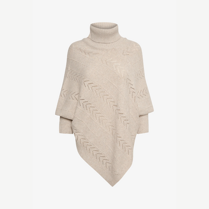 Knitted Poncho With Roll Neck - Elegant Ladies Jumper