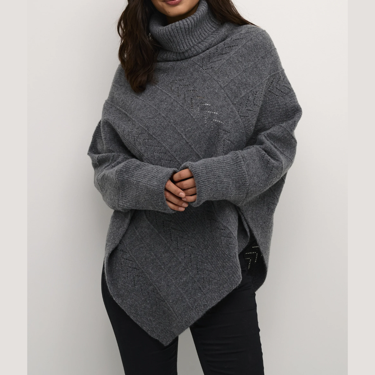 Knitted Poncho With Roll Neck - Elegant Ladies Jumper
