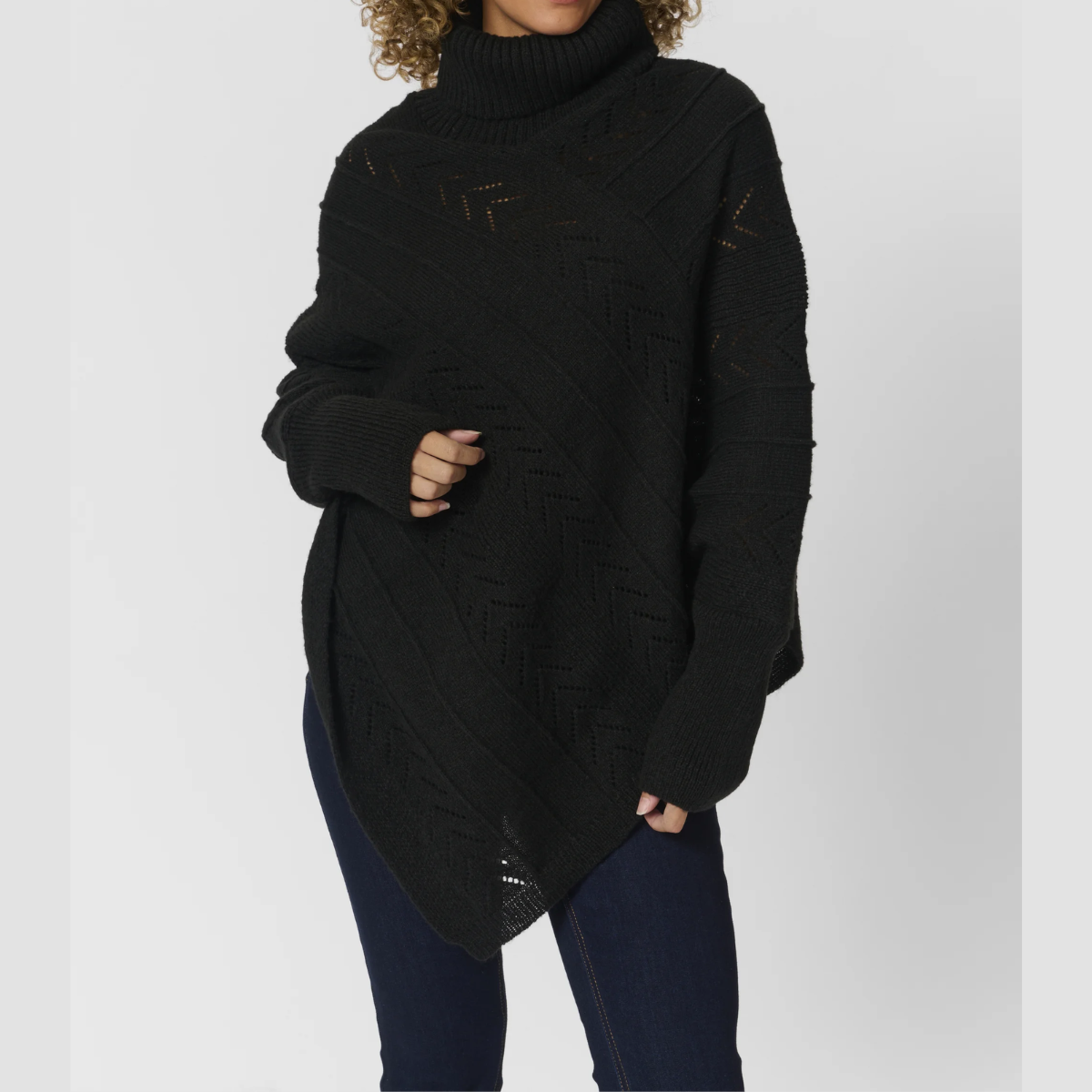 Knitted Poncho With Roll Neck - Elegant Ladies Jumper