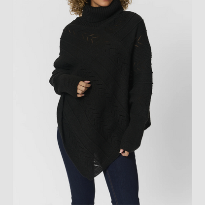 Knitted Poncho With Roll Neck - Elegant Ladies Jumper