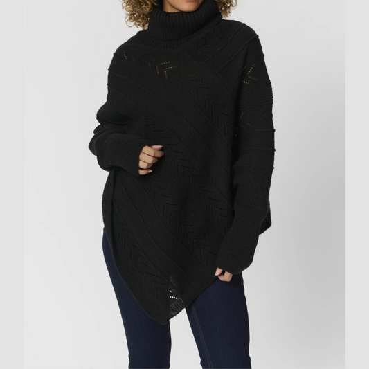 Knitted Poncho With Roll Neck - Elegant Ladies Jumper