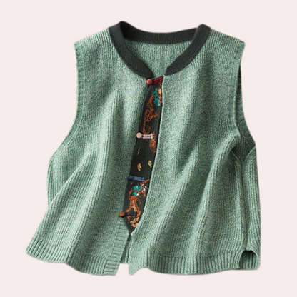 Knitted Sleeveless Vest - Ladies Elegant Cardigan Top