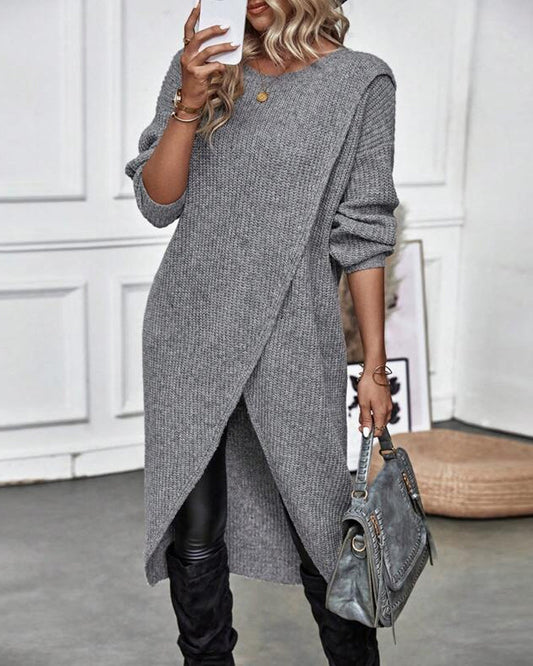 Knitted sweater dress - stylish ladies long sleeve dress