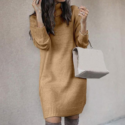 Knitted Sweater Dress - Stylish Ladies Turtleneck Dress