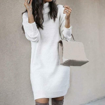 Knitted Sweater Dress - Stylish Ladies Turtleneck Dress