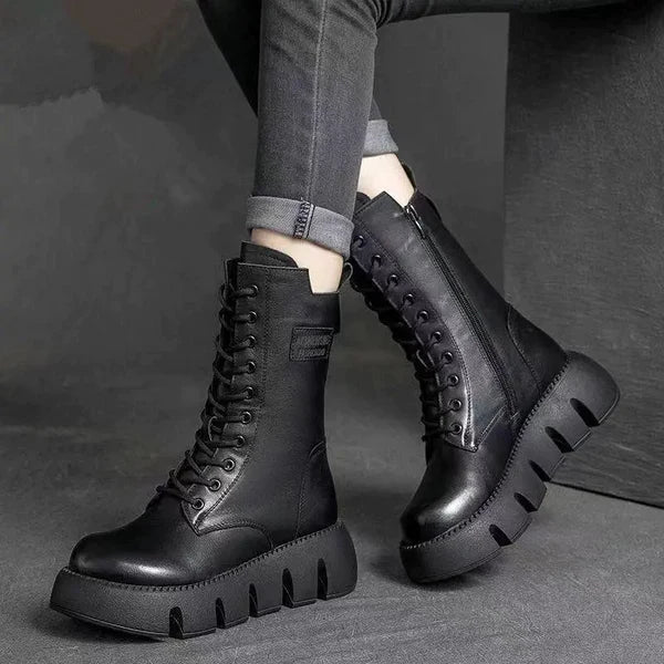 Lace-up combat boots - chunky sole ladies footwear