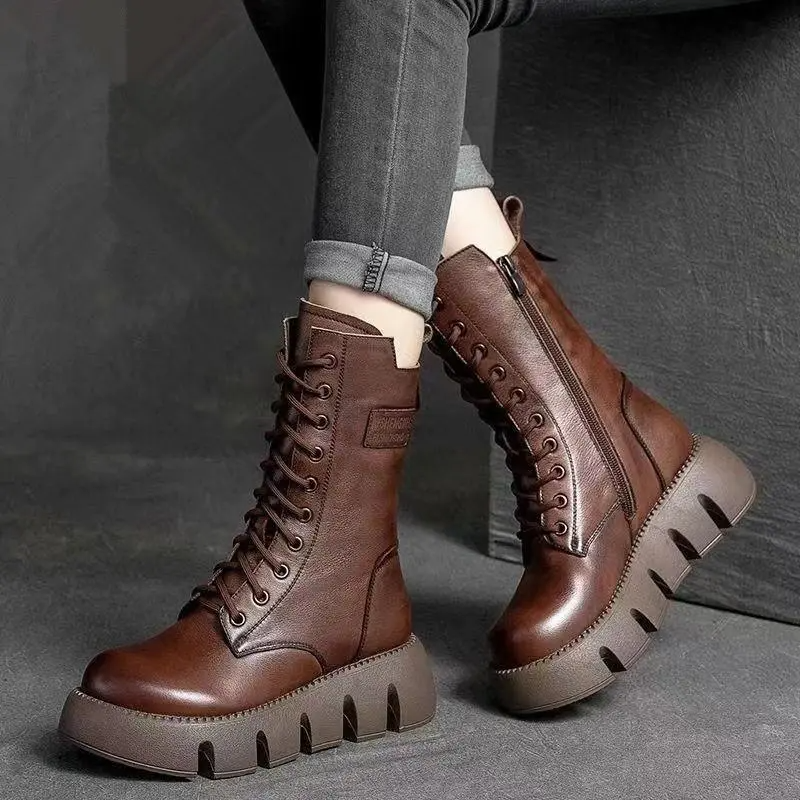 Lace-up combat boots - chunky sole ladies footwear