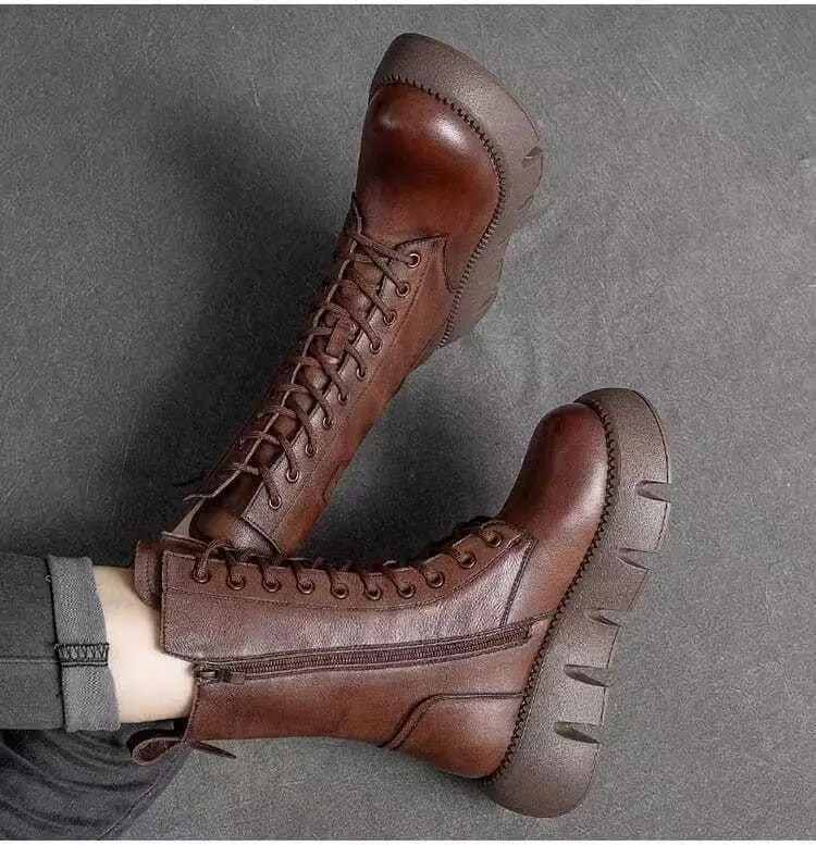 Lace-up combat boots - chunky sole ladies footwear