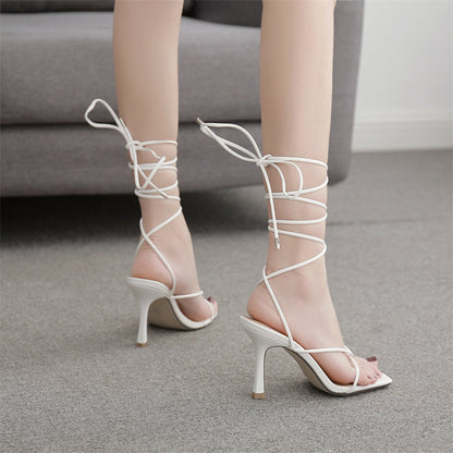 Lace-Up Stiletto Heels - Sophisticated High-Heeled Sandals For Women