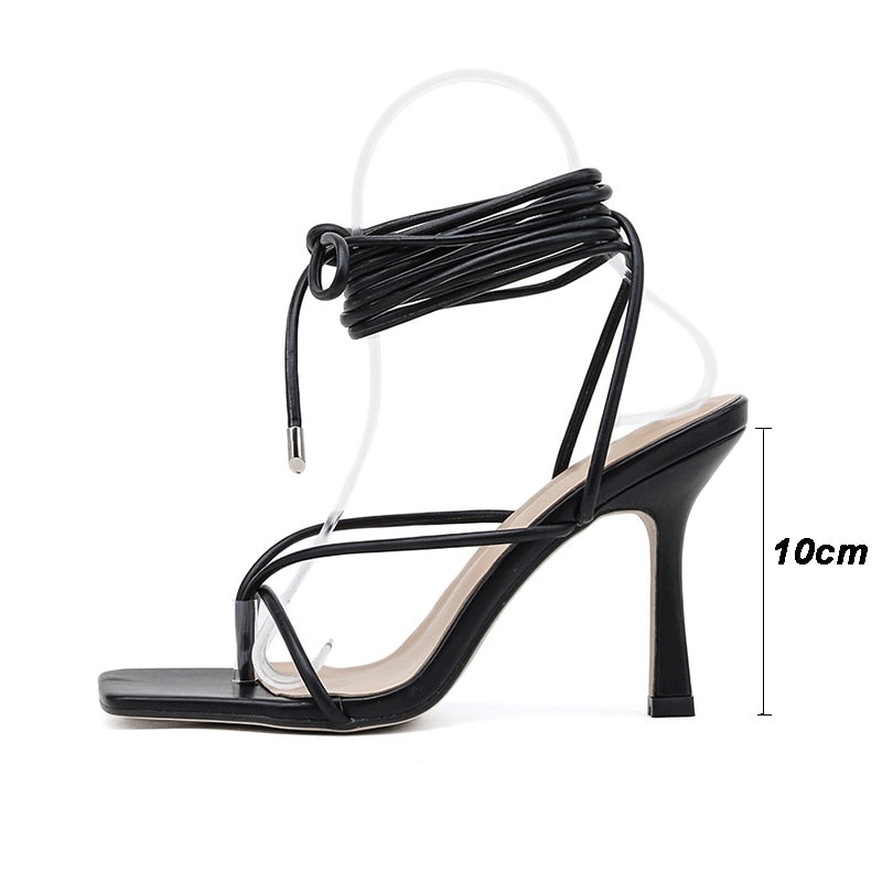 Lace-Up Stiletto Heels - Sophisticated High-Heeled Sandals For Women