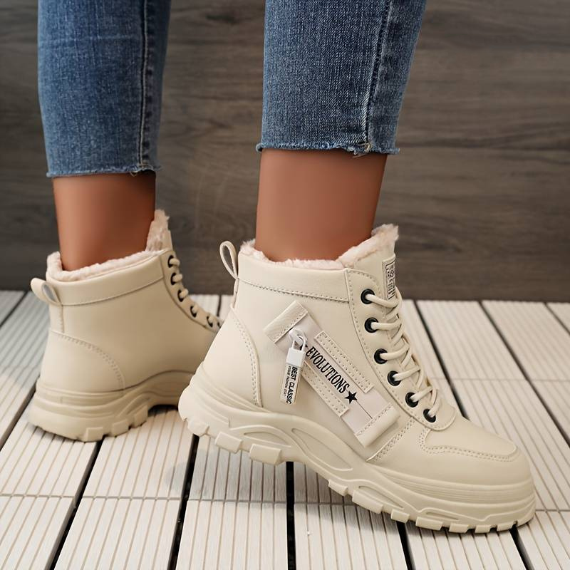 Ladies' ankle boots - cozy high-top lace-up footwear