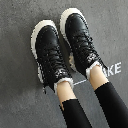Ladies' ankle boots - cozy high-top lace-up footwear