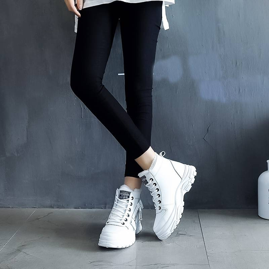 Ladies' ankle boots - cozy high-top lace-up footwear