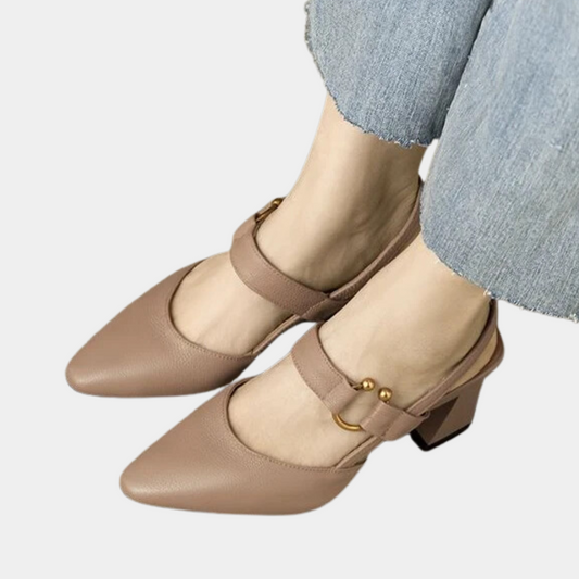 Ladies Block Heel Shoes - Sophisticated Pointed Toe Leather Court Shoes