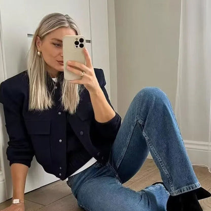 Ladies cropped bomber jacket - stylish button-up outerwear