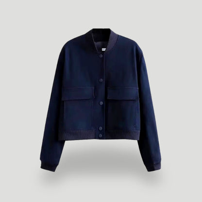 Ladies cropped bomber jacket - stylish button-up outerwear