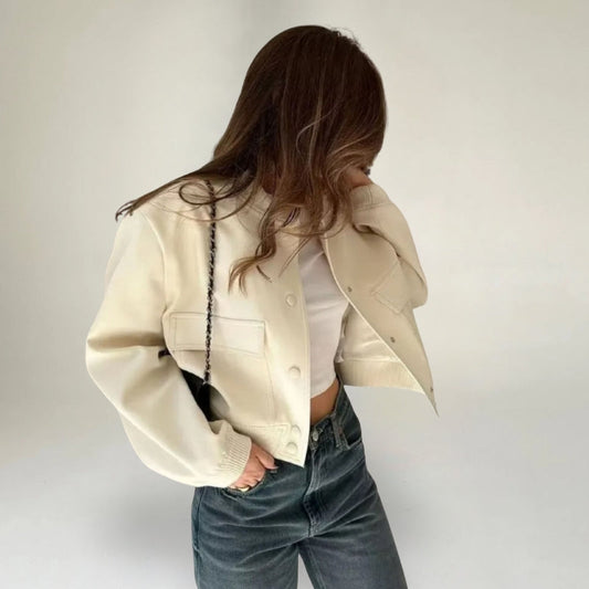 Ladies cropped bomber jacket - stylish button-up outerwear