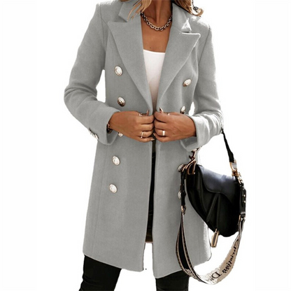 Ladies Double-Breasted Coat - Sophisticated Long Trench Coat