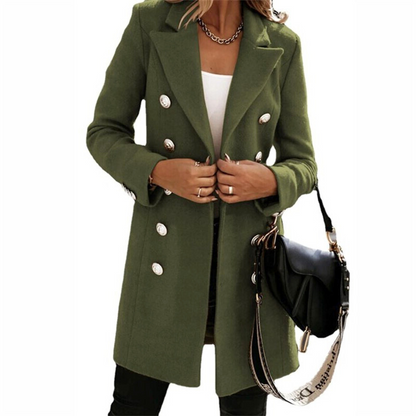 Ladies Double-Breasted Coat - Sophisticated Long Trench Coat