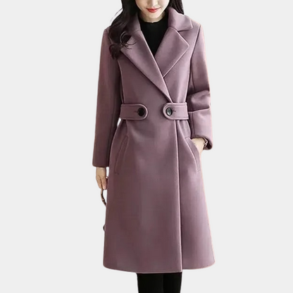 Ladies double-breasted wool coat - elegant long tailored coat for women