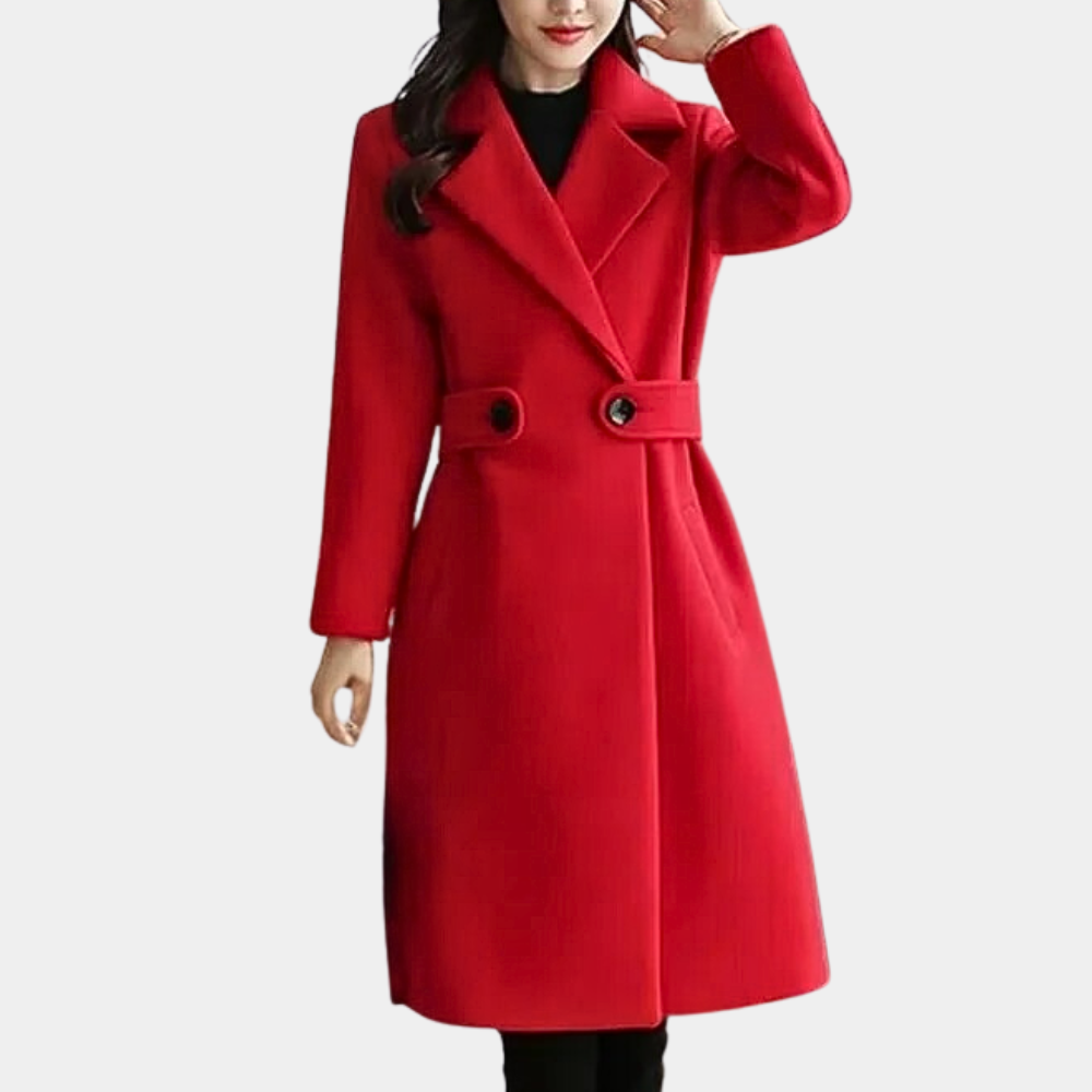 Ladies double-breasted wool coat - elegant long tailored coat for women