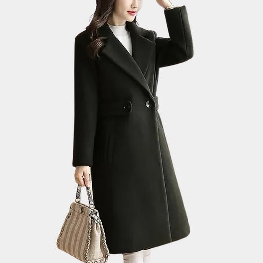 Ladies double-breasted wool coat - elegant long tailored coat for women