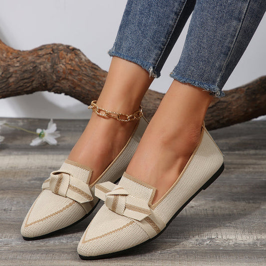 Ladies Flat Shoes - Chic Loafers With Bow Detail