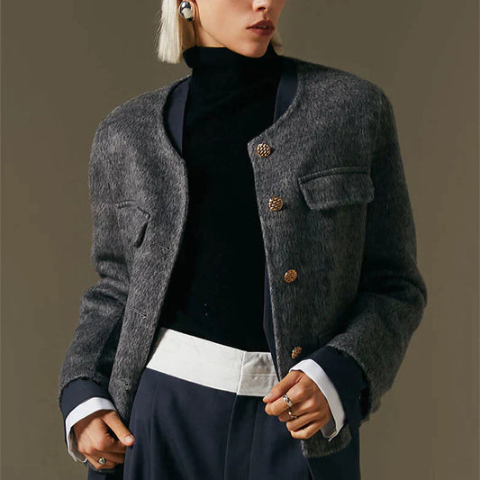 Ladies Grey Wool Jacket - Sophisticated Knitted Coat For All Occasions