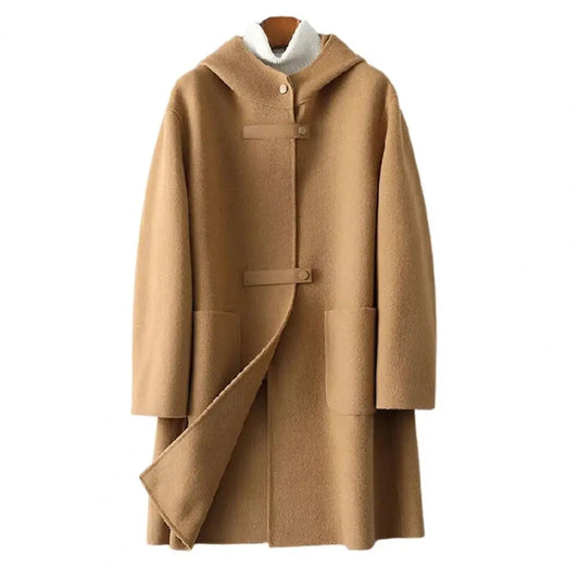Ladies hooded cashmere coat - reversible warm outerwear