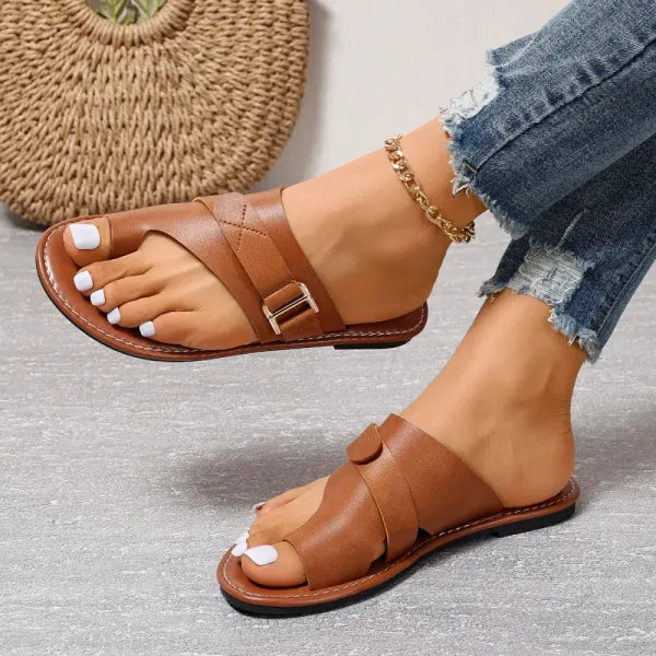 Ladies Leather Sandals - Stylish Summer Slip-On Footwear