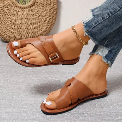 Ladies Leather Sandals - Stylish Summer Slip-On Footwear