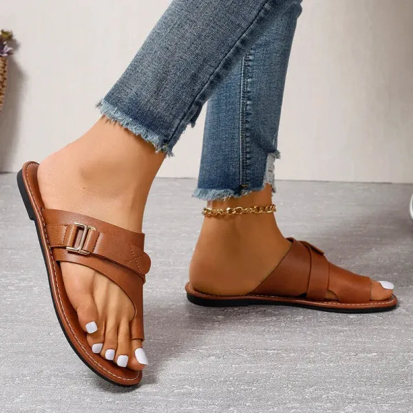 Ladies Leather Sandals - Stylish Summer Slip-On Footwear