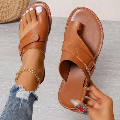 Ladies Leather Sandals - Stylish Summer Slip-On Footwear