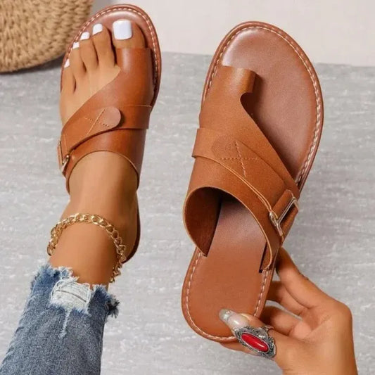 Ladies Leather Sandals - Stylish Summer Slip-On Footwear