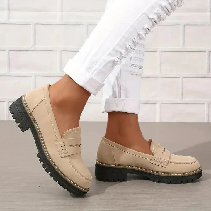 Ladies Loafers - Stylish Block-Heeled Moccasins