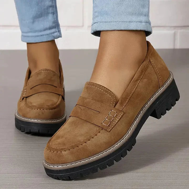 Ladies Loafers - Stylish Block-Heeled Moccasins